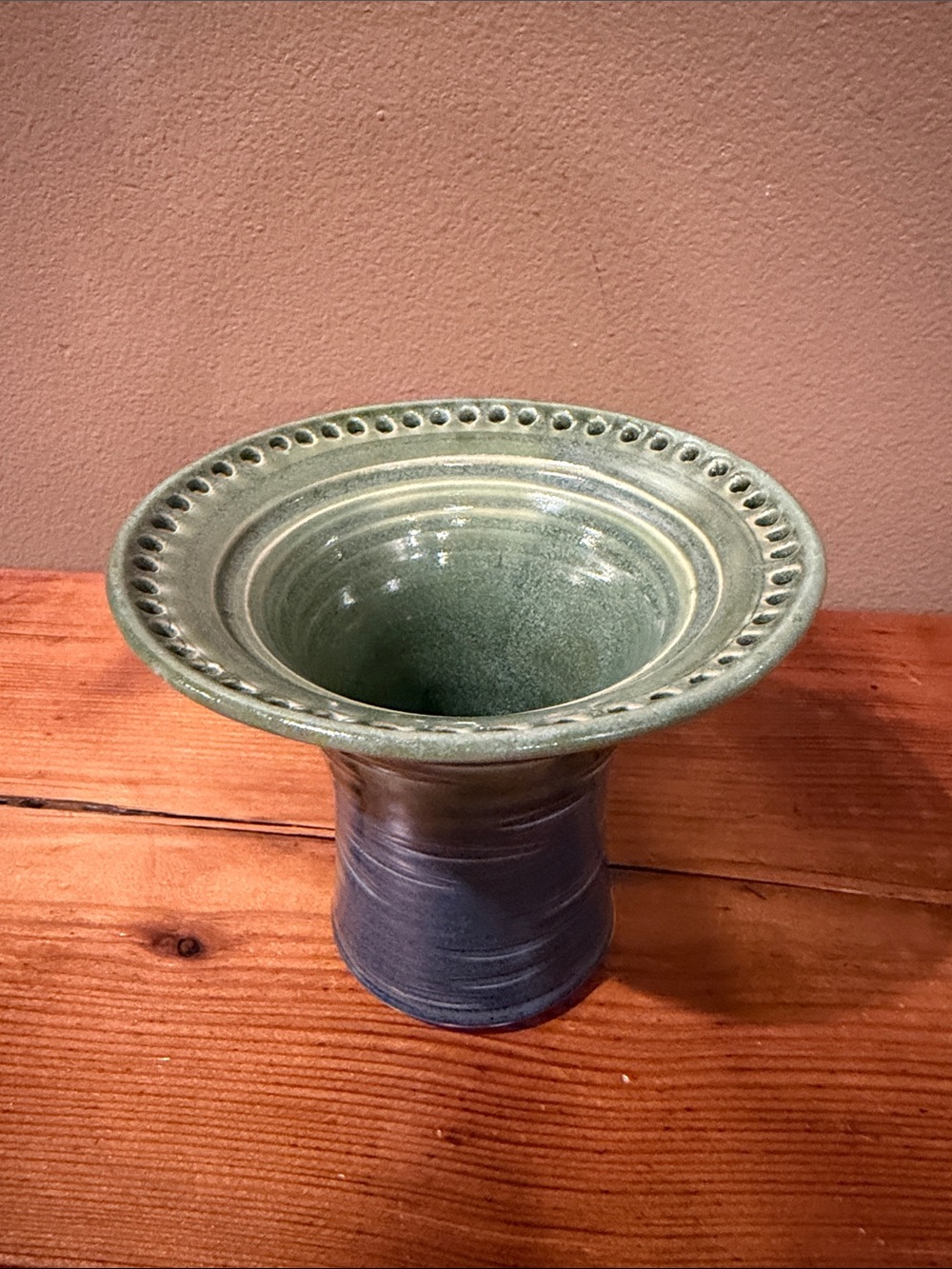 Barb Lund Handcrafted Green and Blue Earring holder / Vase - Home Art